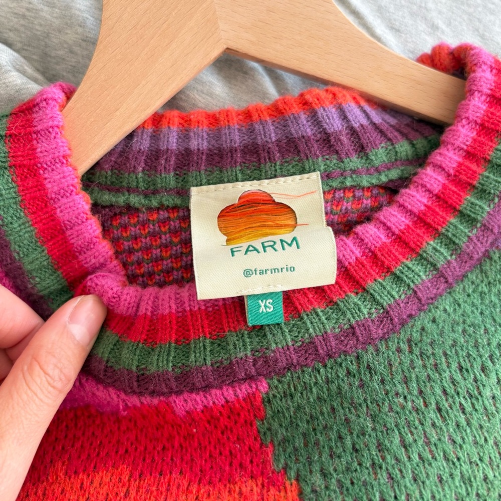 farm rio colorful abstract sweater - merino wool blend pink red green - XS/S euc - Picture 2 of 11